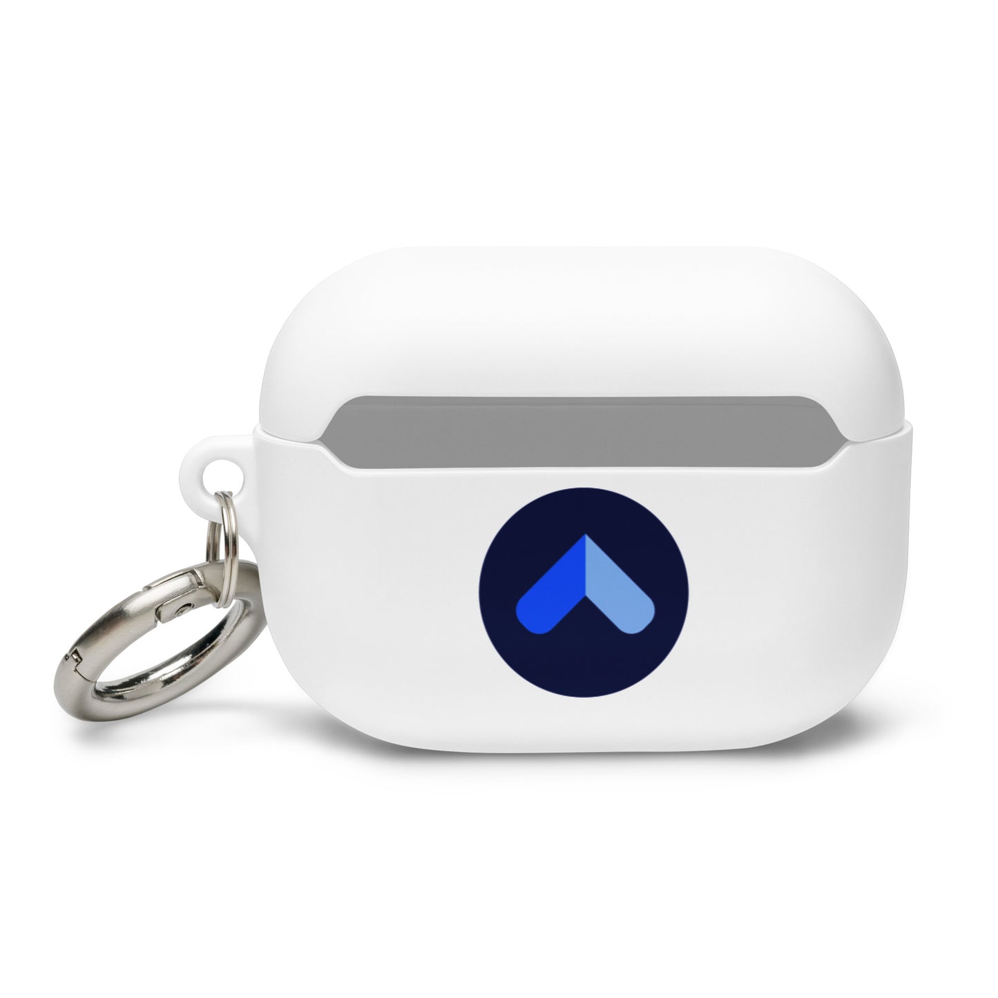 White AirPods case with blue MEDDICC logos