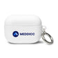 White AirPods case with blue MEDDICC logos